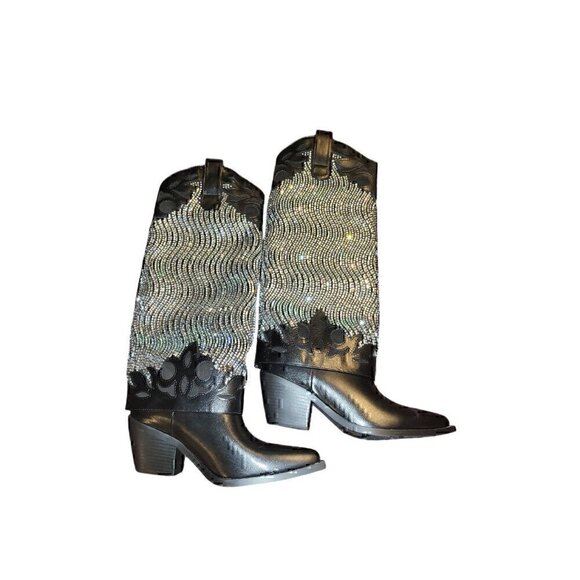 Shoes - Bella Embellished Cowboy Boots - Black Size 6 New